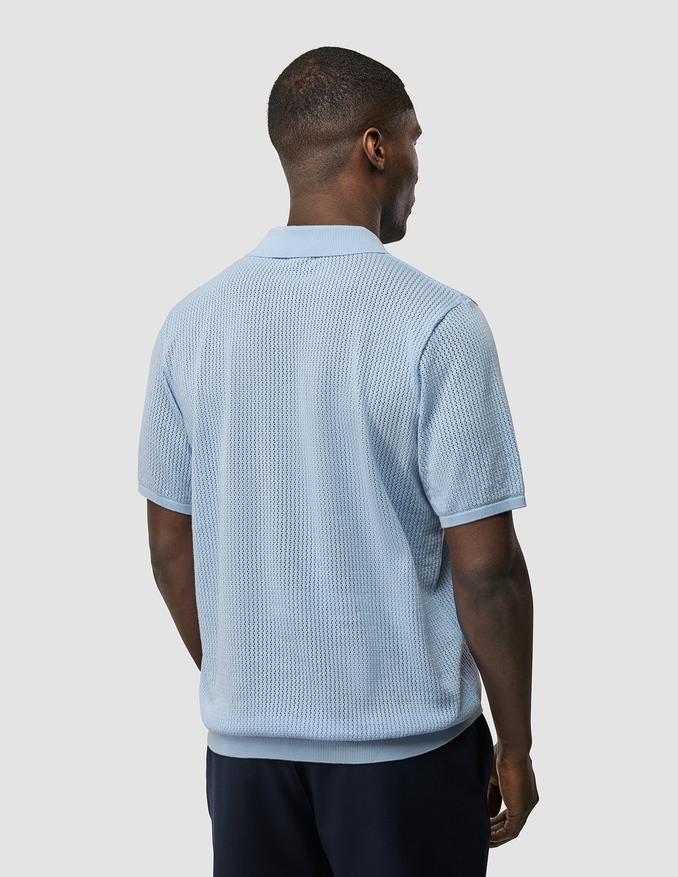 Textured Knitted Short Sleeve Polo Sky Blue