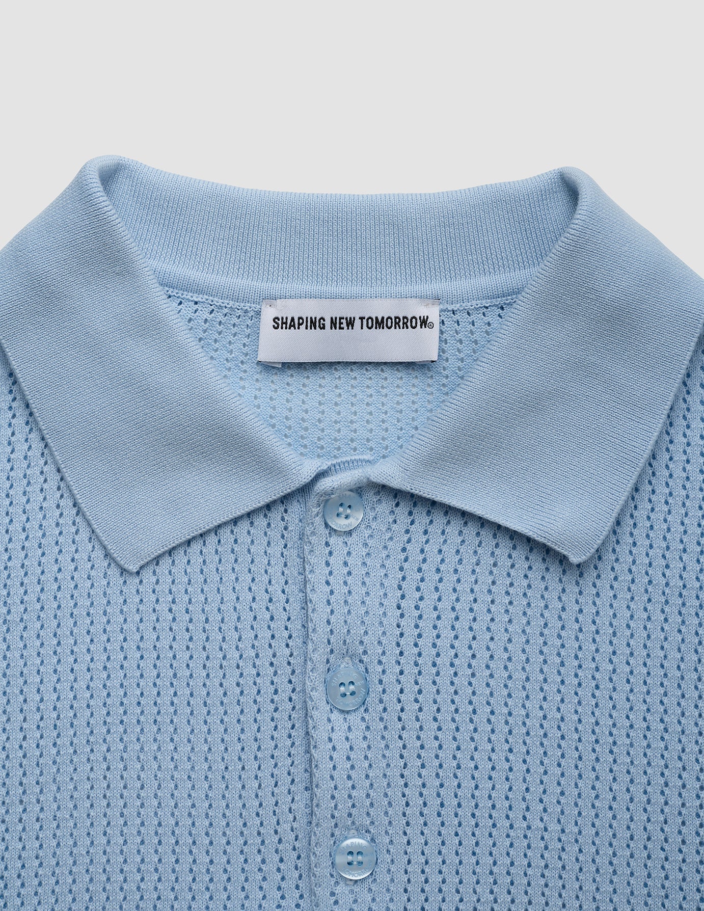 Textured Knitted Short Sleeve Polo Sky Blue