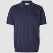 Textured Knitted Short Sleeve Polo Shirt Navy