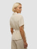 Linen Set Sandy Beige Short Sleeved Shirt & Relaxed Pants