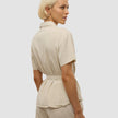 Linen Set Sandy Beige Short Sleeved Shirt & Relaxed Pants
