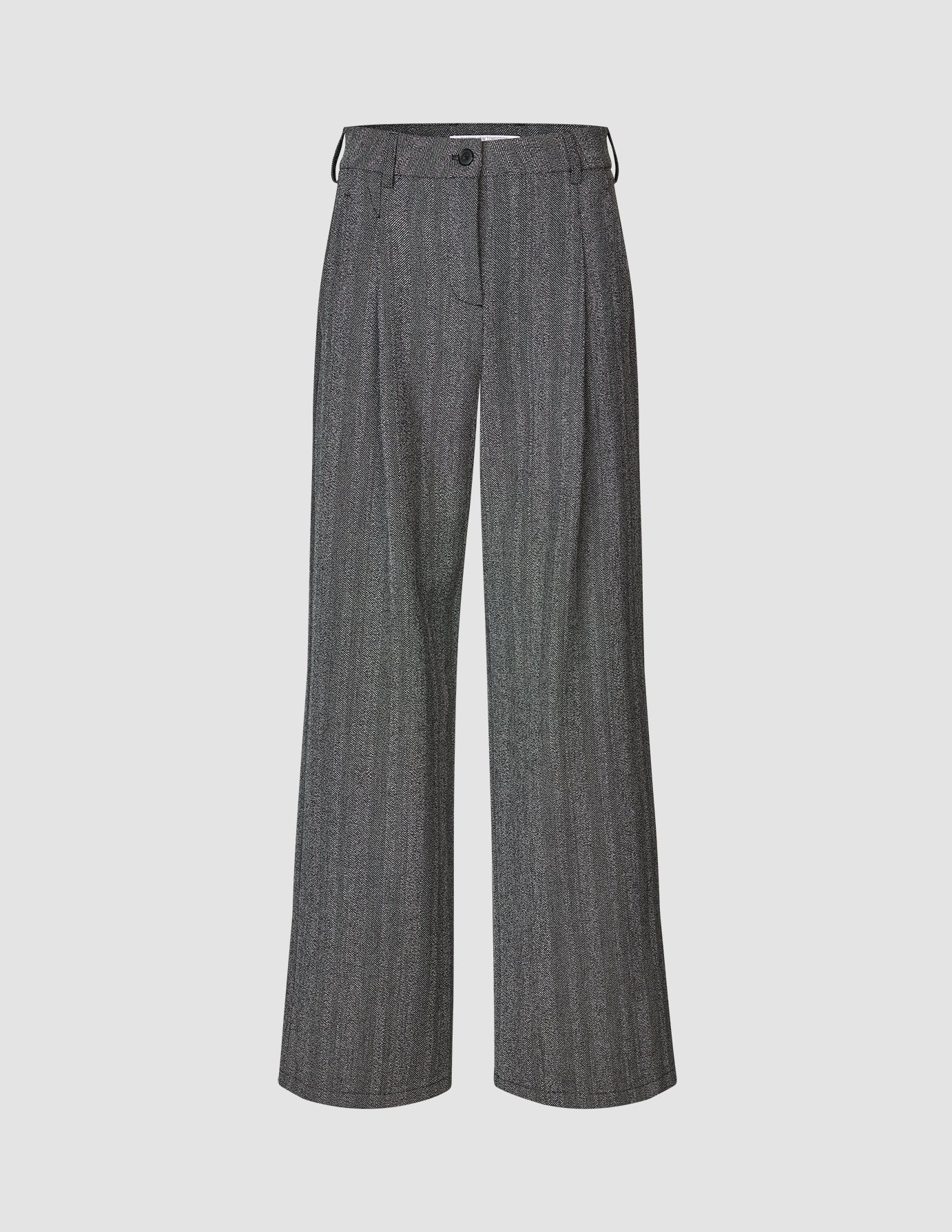 Serene Set Grey Herringbone Short Jacket & Wide Pants