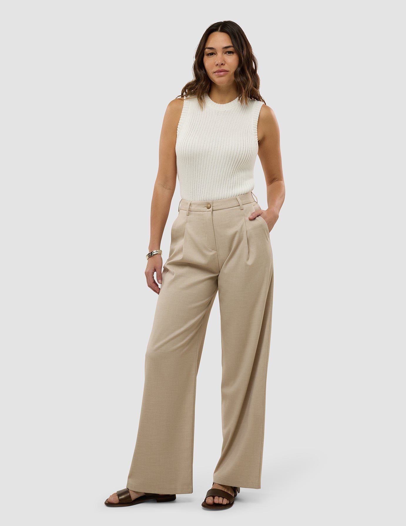 Women's Skye Pants Wide Sandy Beige Melange