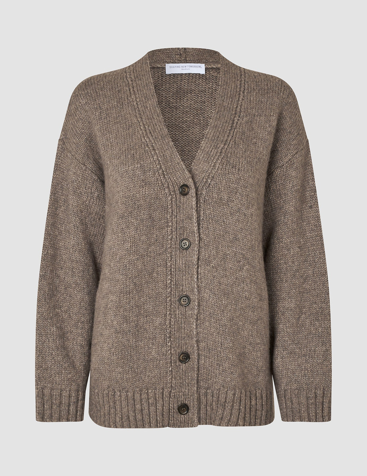 Women's Chunky Soft Wool Knit Cardigan Taupe Melange