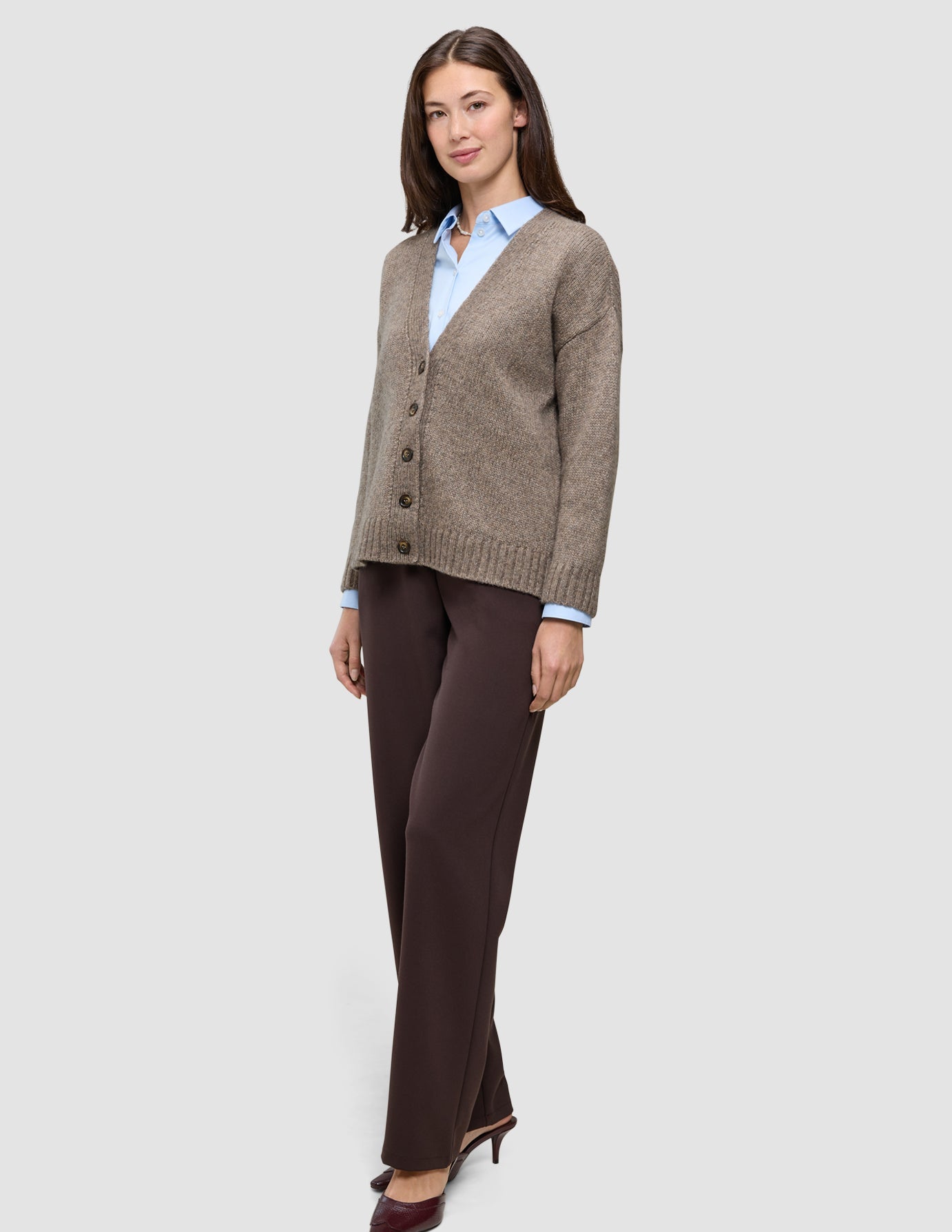 Women's Chunky Soft Wool Knit Cardigan Taupe Melange