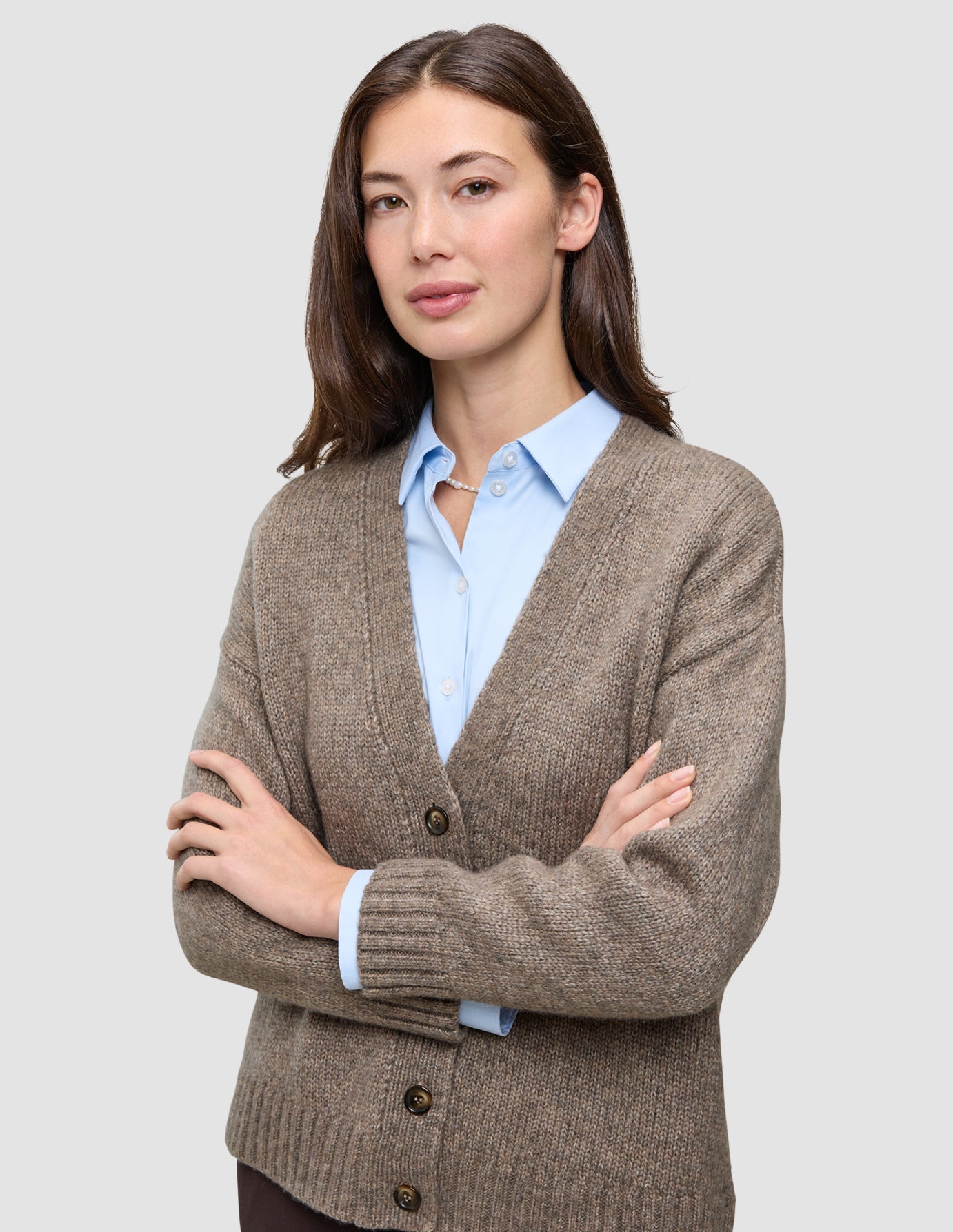 Women's Chunky Soft Wool Knit Cardigan Taupe Melange