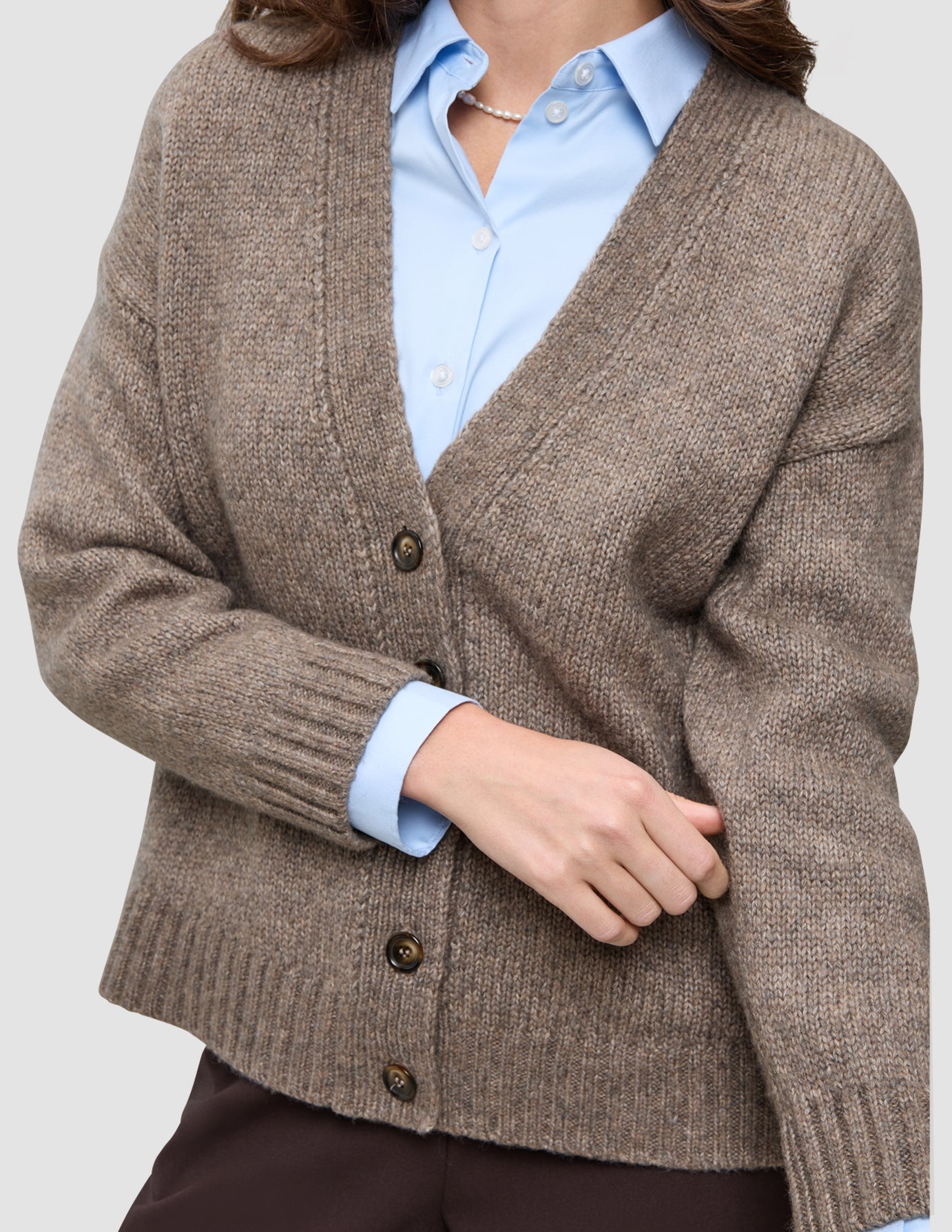 Women's Chunky Soft Wool Knit Cardigan Taupe Melange