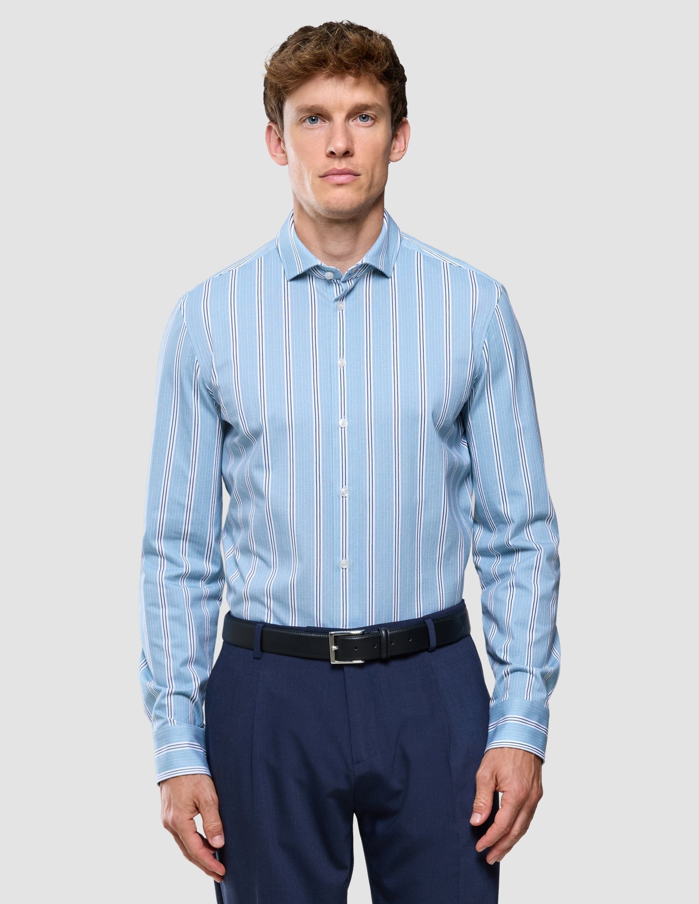 Classic Shirt Light Blue Herringbone Regular