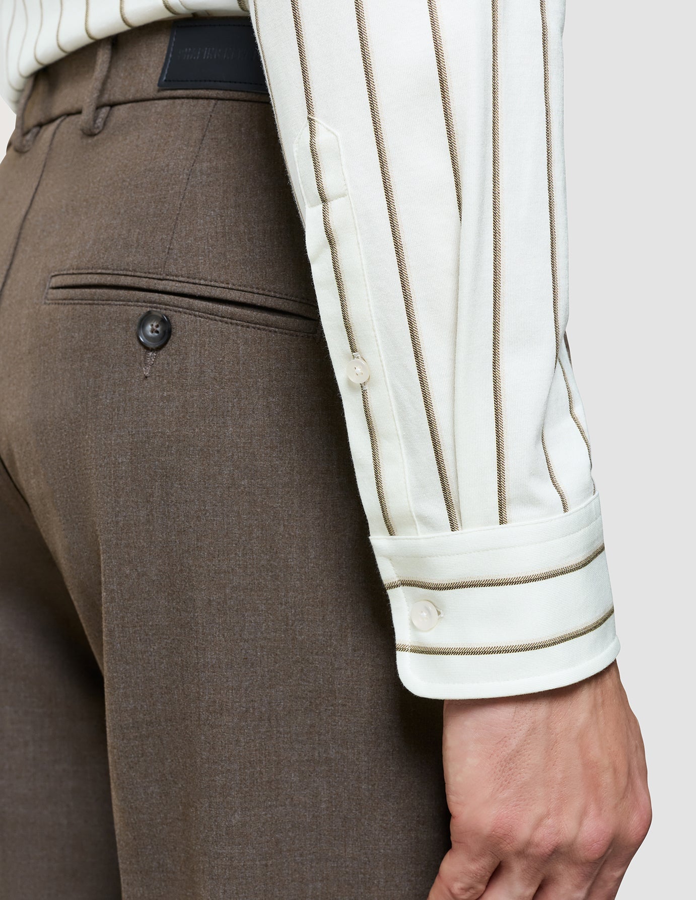 Classic Shirt Sand Herringbone Stripes Slim