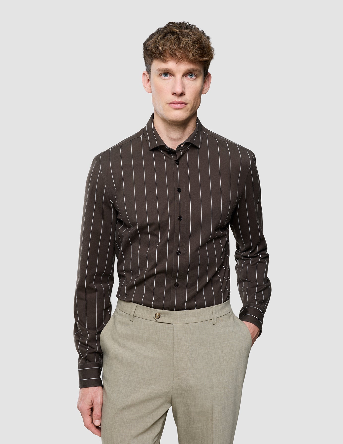Classic Shirt Brown Pinstripes Regular