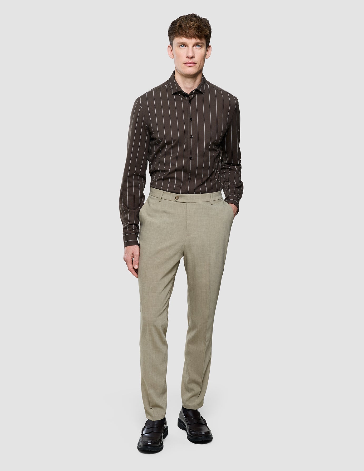Classic Shirt Brown Pinstripes Slim