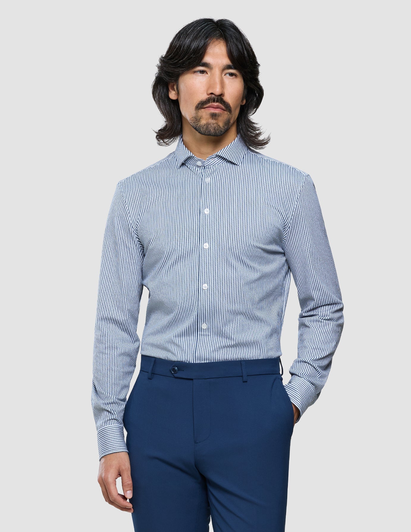 Classic Shirt Marine Herringbone Slim