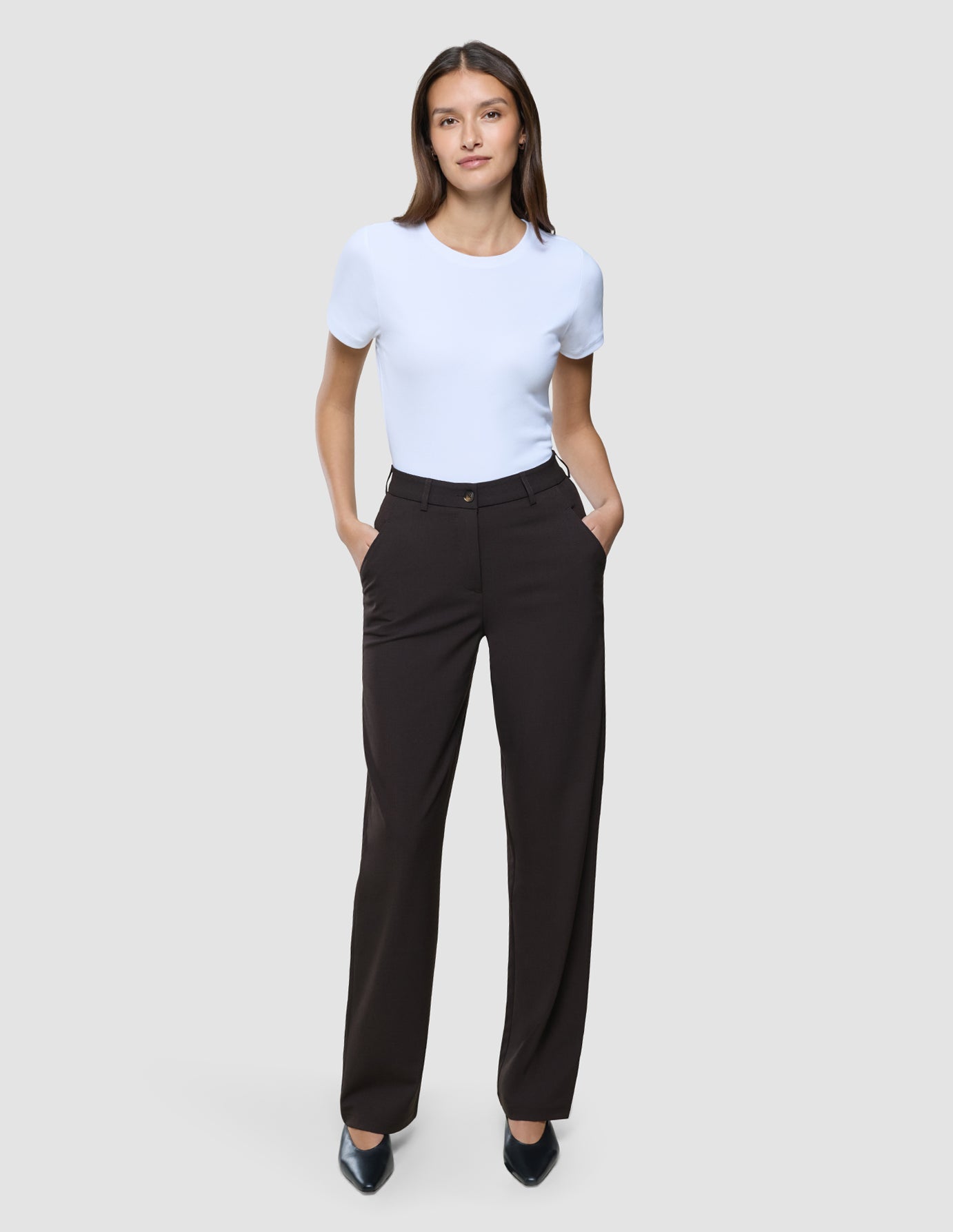 Women Ease Pants Straight Mocha Melange