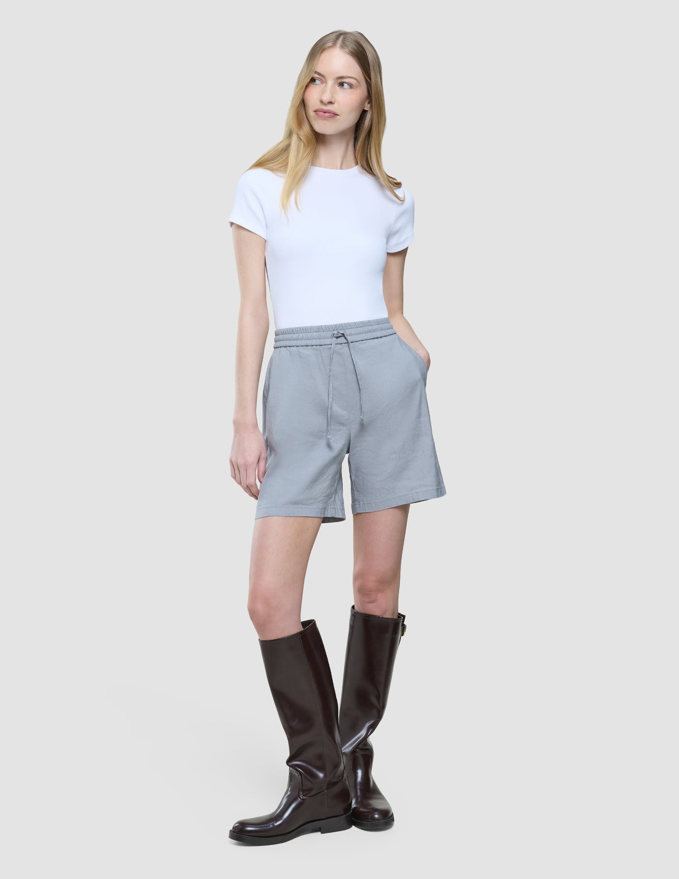 Women Linen Shorts Relaxed Stone Grey