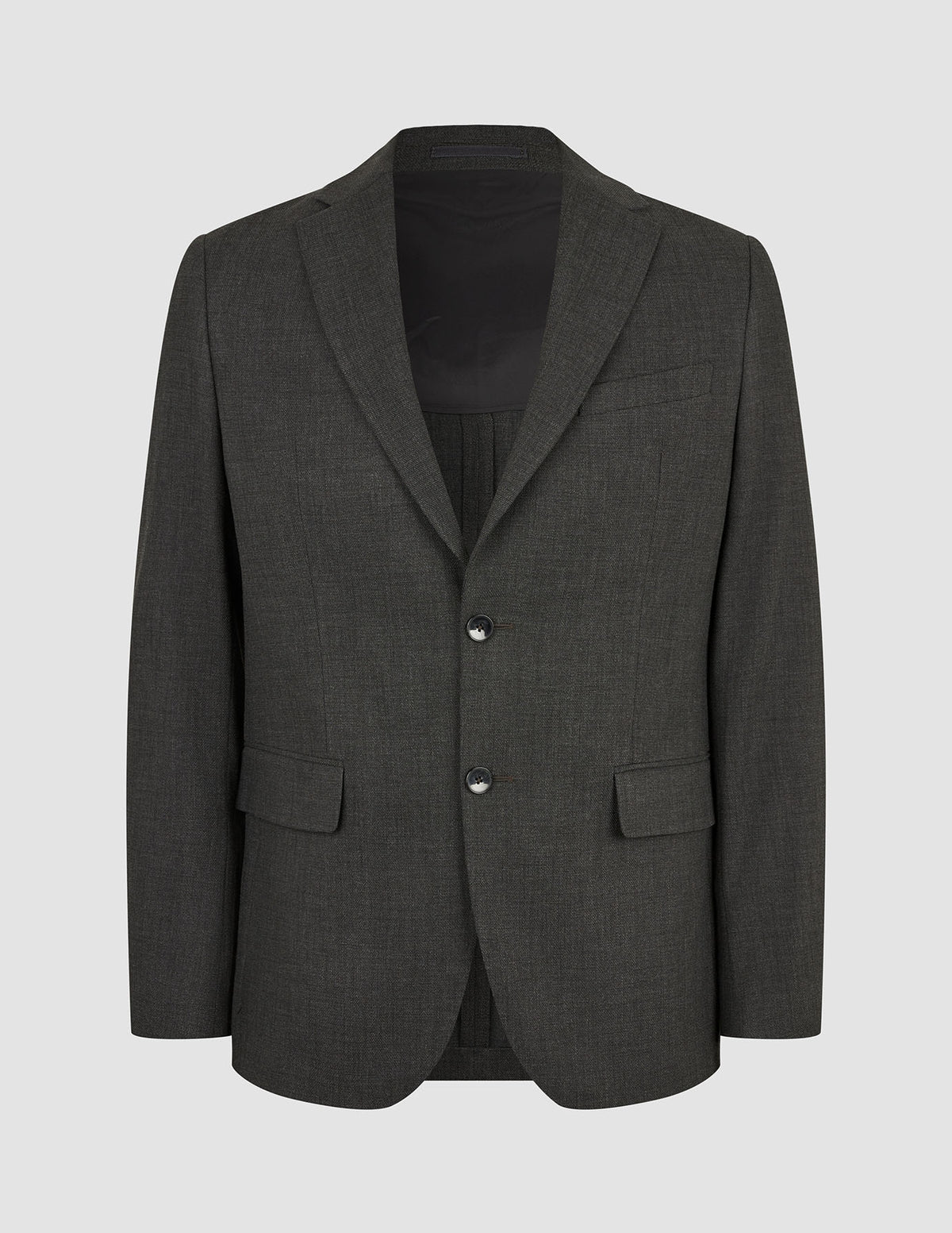 Motion Blazer Slim Pepper Grey: en grå kavaj med två knappar, skårade slag, en bröstficka och två fickor med lock.