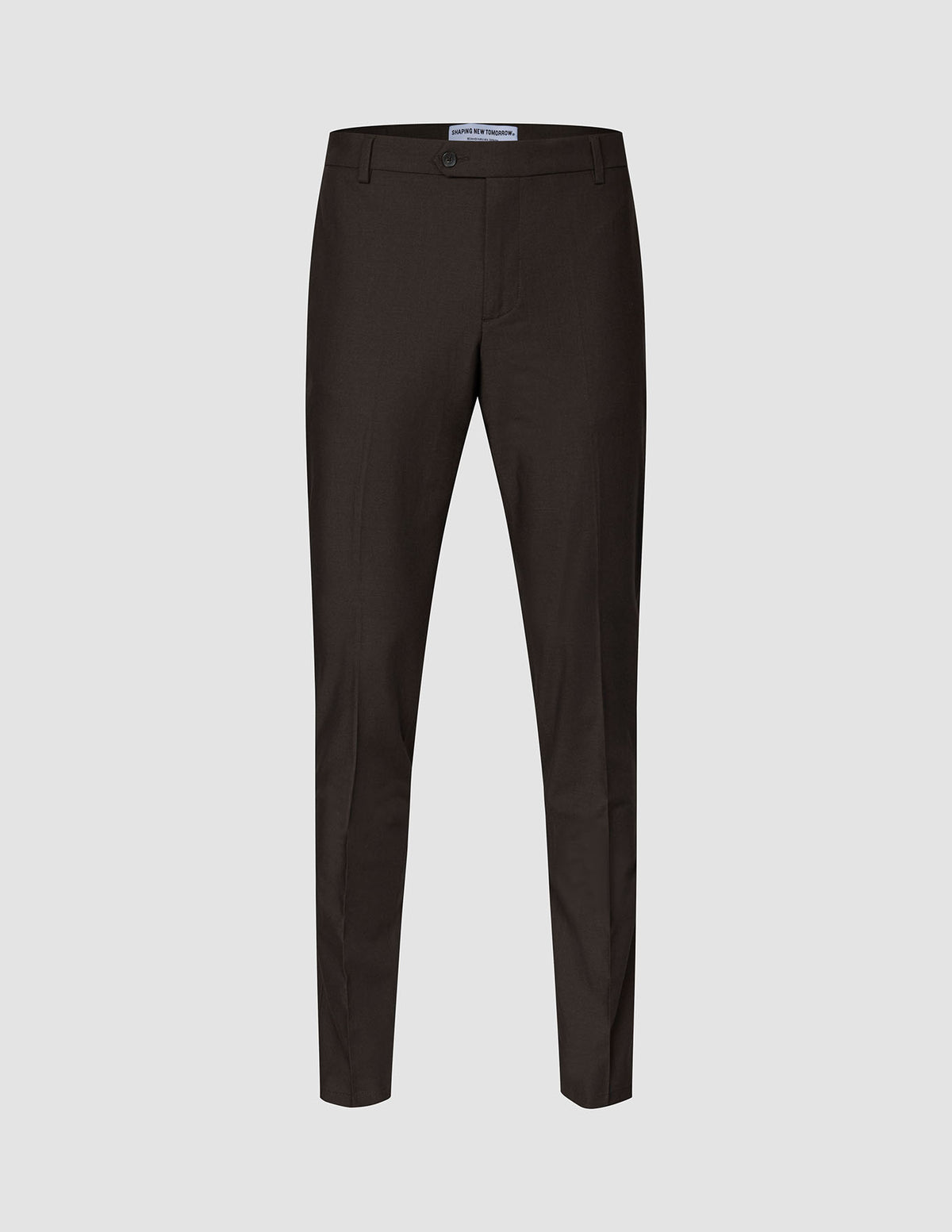 Motion Suit-byxor Slim Cognac i mörkbrunt med smal passform, mittveck och 360°-stretch.
