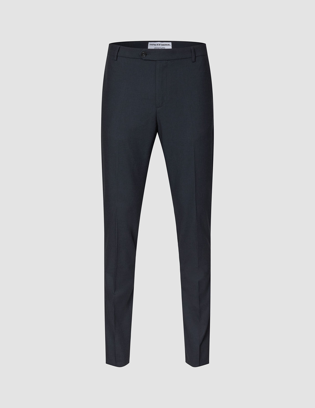 Motion Suit-byxor, Slim, Midnight Blue: mörkblå byxor i smal passform med 360°-stretch, knäppning och pressveck framtill.