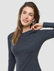 Women Rib T-shirt Long Sleeve Dark Grey Melange