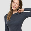 Women Rib T-shirt Long Sleeve Dark Grey Melange