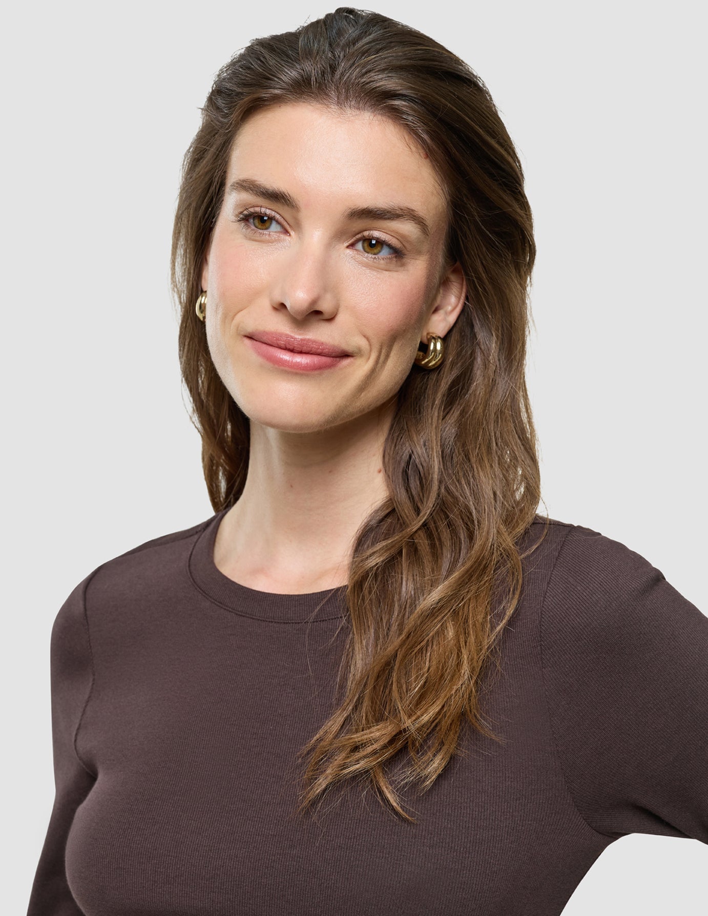 Women Rib T-shirt Long Sleeve Espresso
