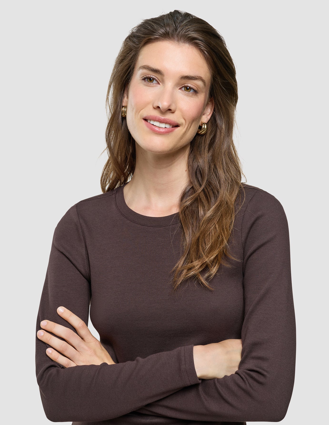 Women Rib T-shirt Long Sleeve Espresso