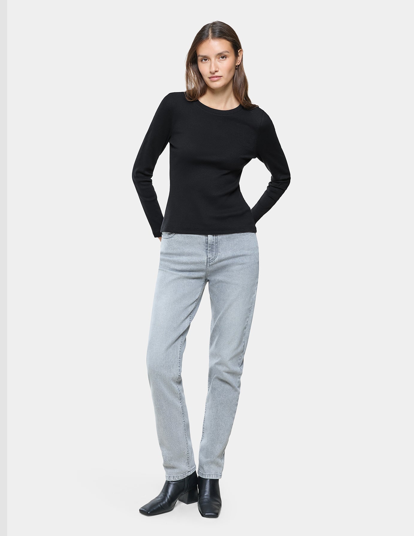 Women's Rib T-Shirt Long Sleeve Black