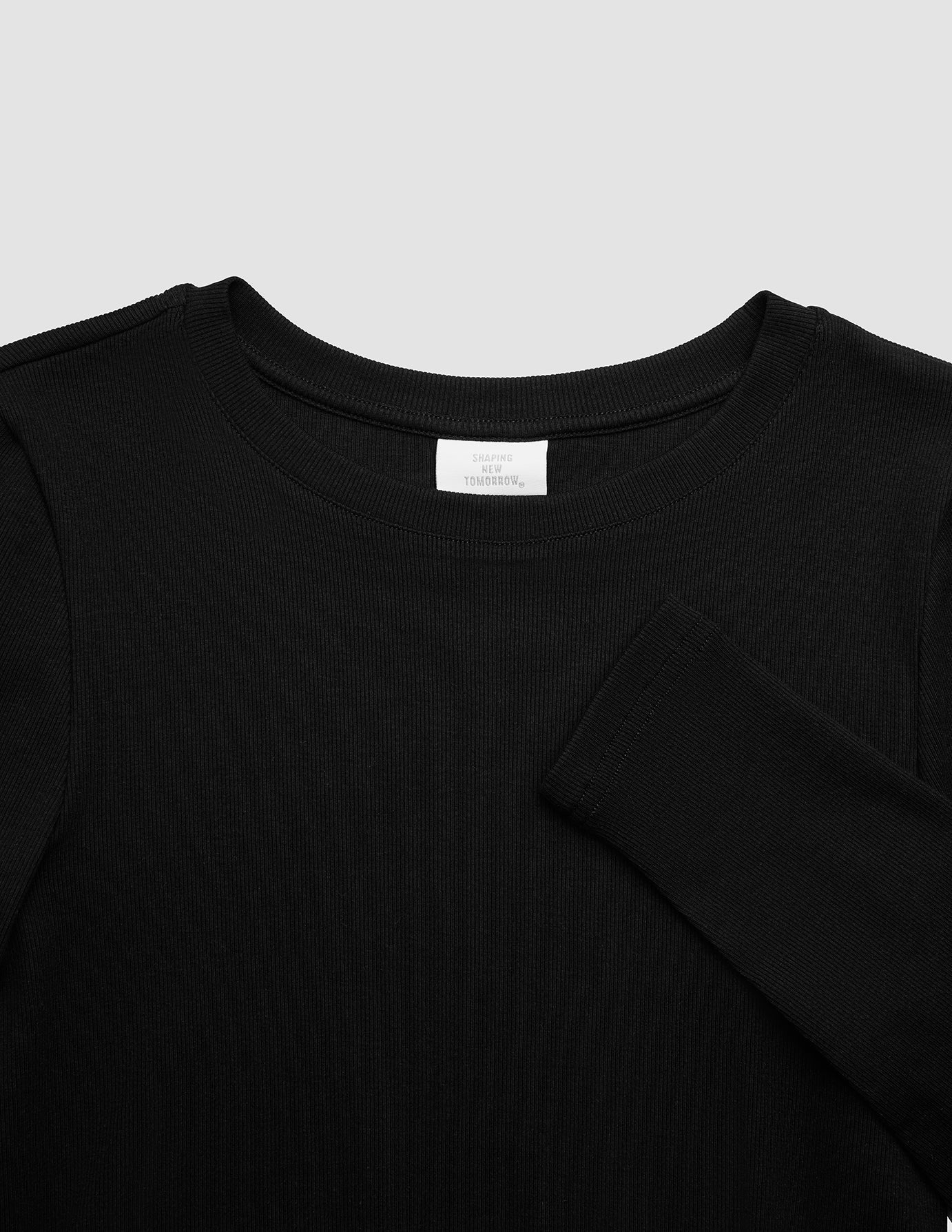 Women Rib T-Shirt Long Sleeve Black