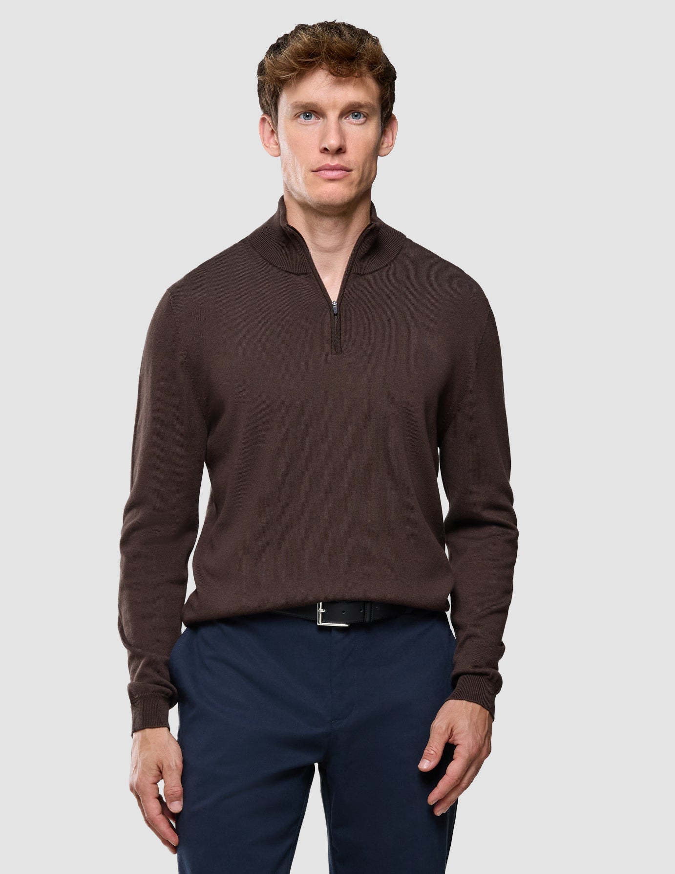 Seamless Core Knit Half Zip Dark Brown