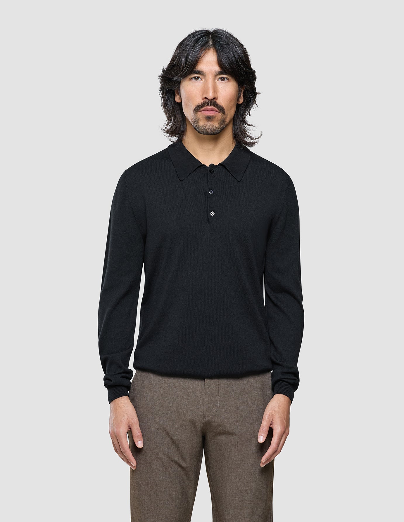 Seamless Core Knit Long Sleeve Polo Black