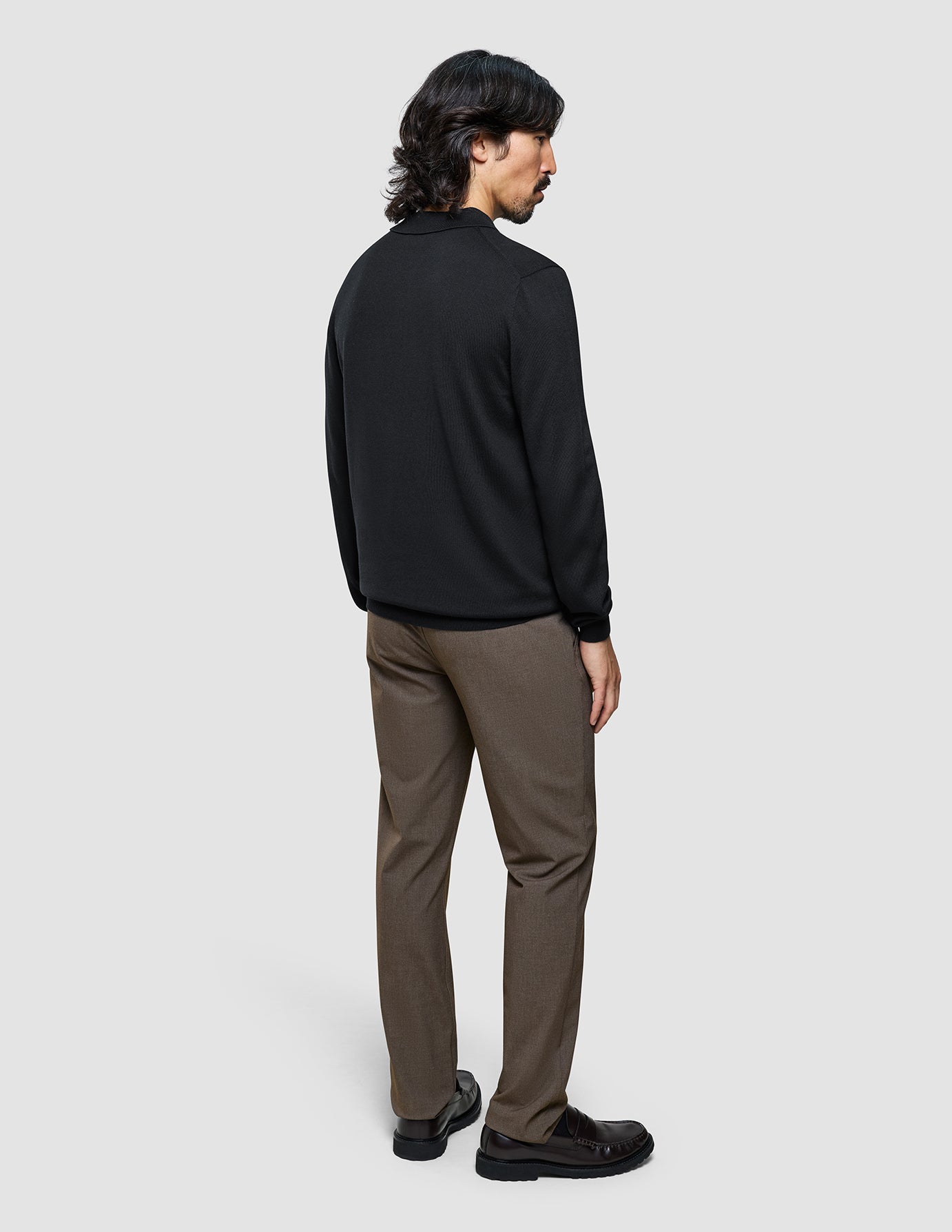 Seamless Core Knit Long Sleeve Polo Black
