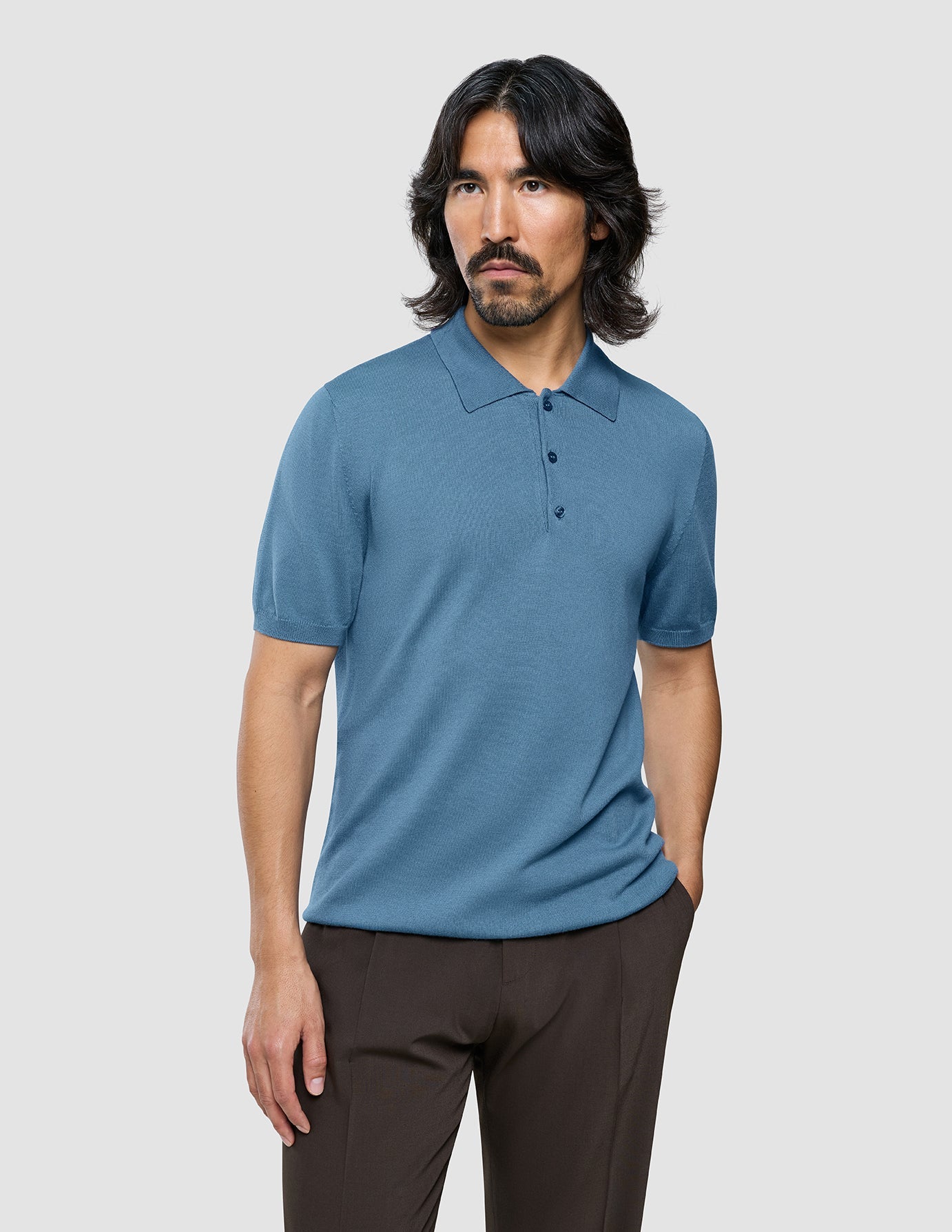 Seamless Core Knit Short Sleeve Polo Blue Tide