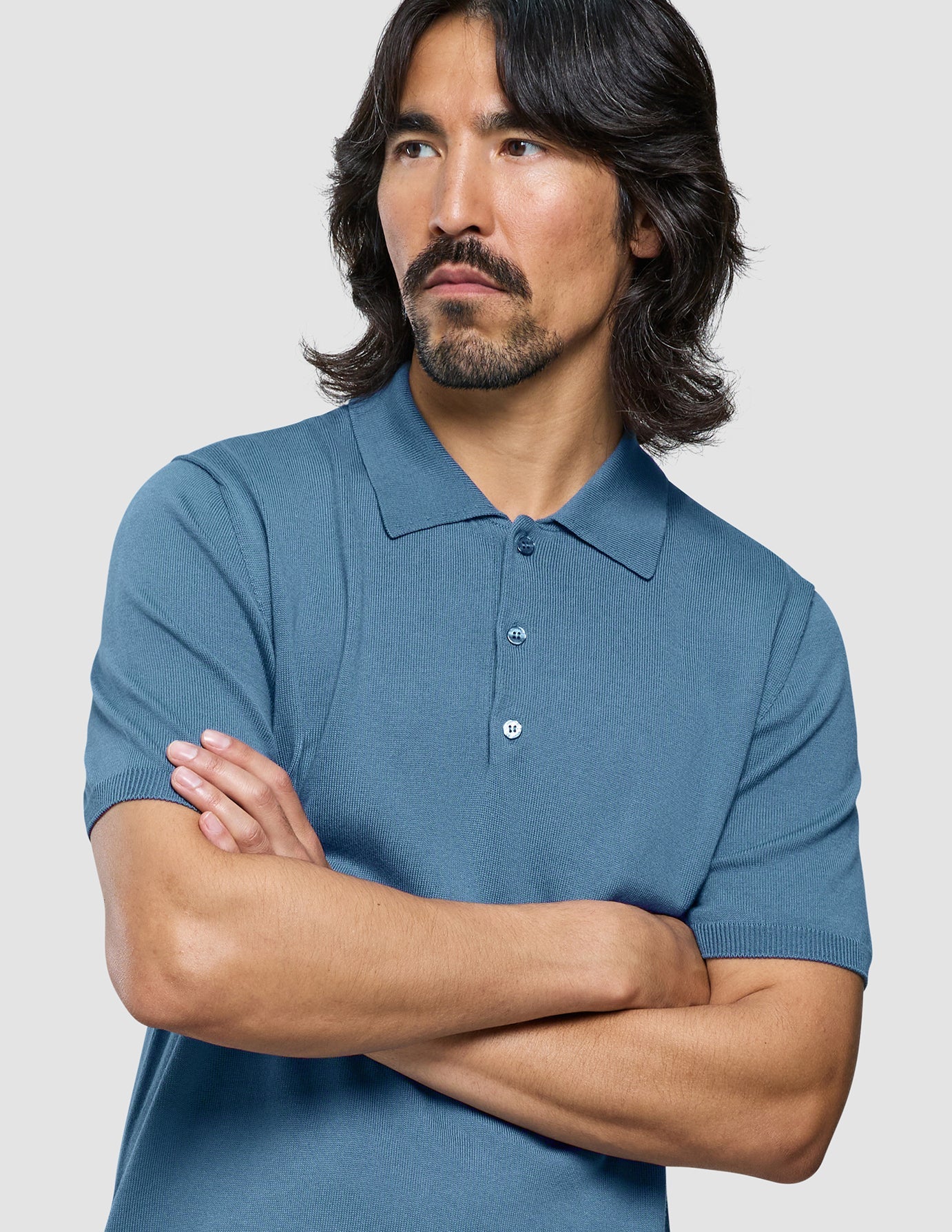 Seamless Core Knit Short Sleeve Polo Blue Tide