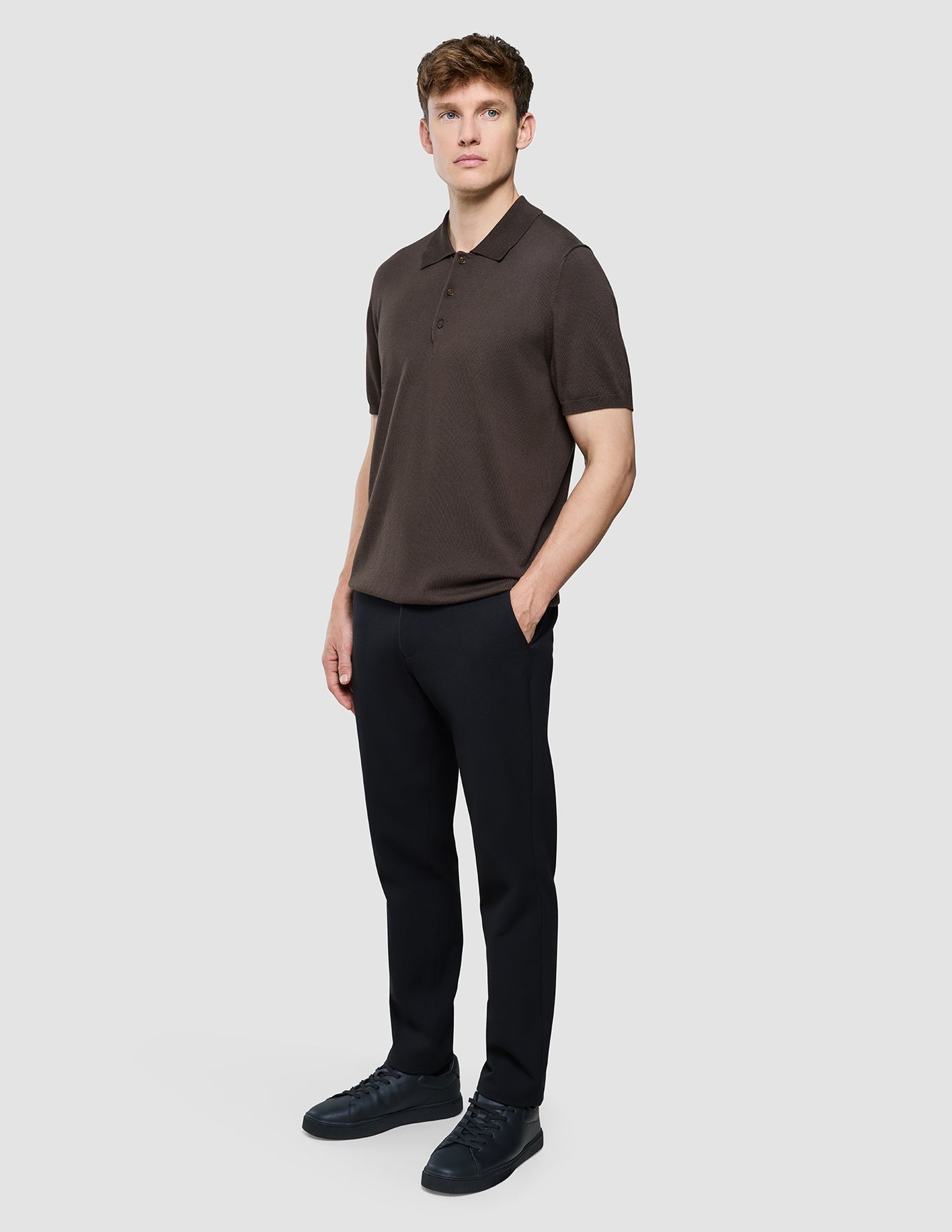 Seamless Core Knit Short Sleeve Polo Dark Brown
