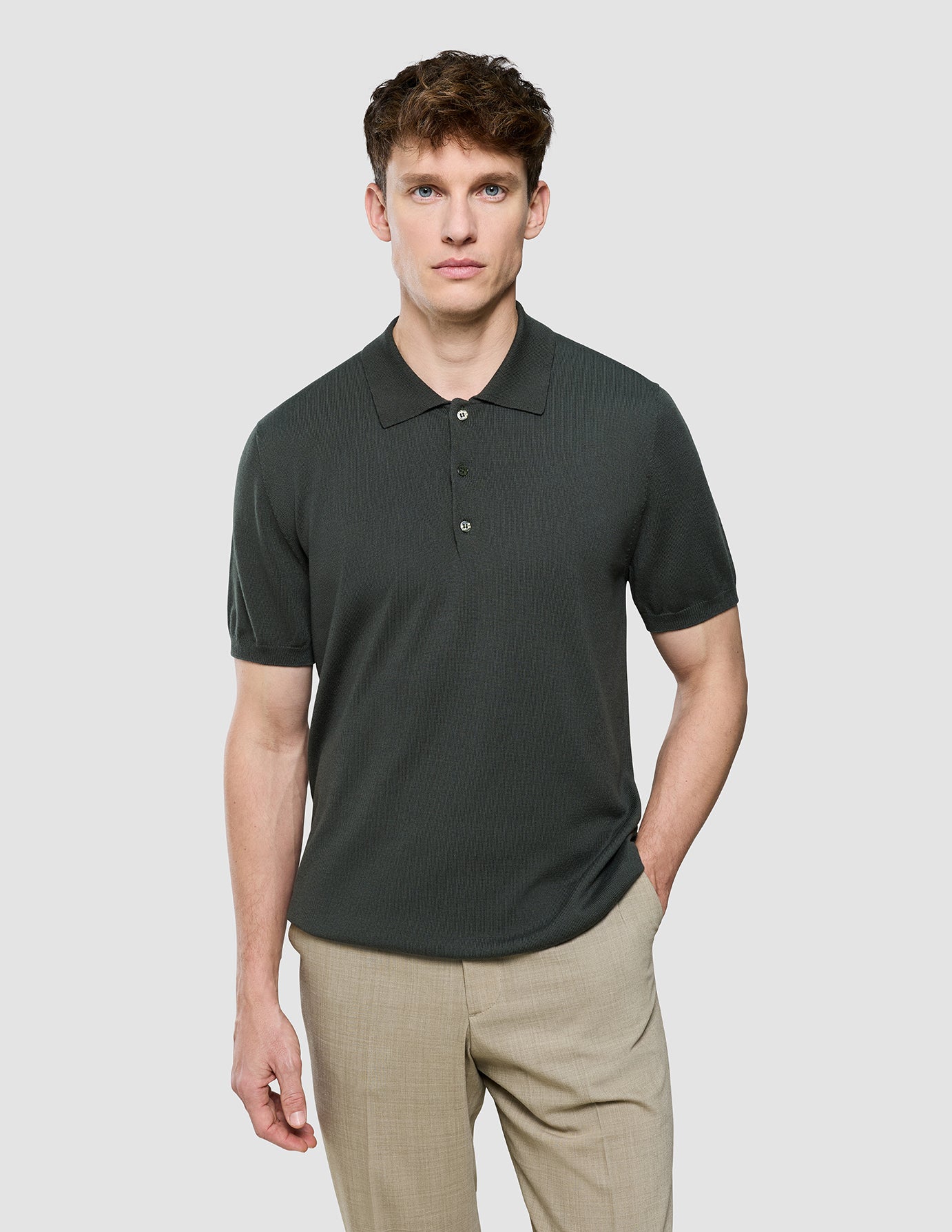 Seamless Core Knit Short Sleeve Polo Green Night