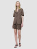 skye set dark chestnut melange short sleeved blazer shorts
