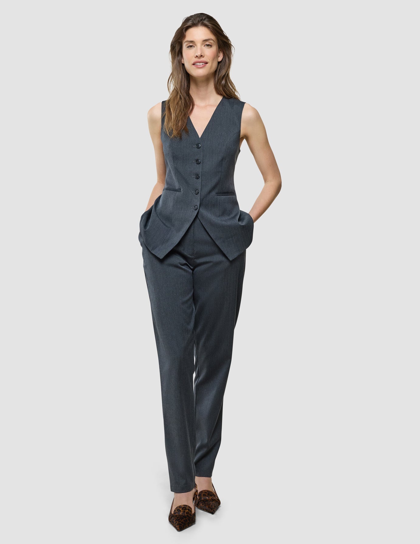 Skye Set Charcoal Melange Long Vest and Tapered Pants