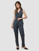 Skye Set Charcoal Melange Long Vest and Tapered Pants
