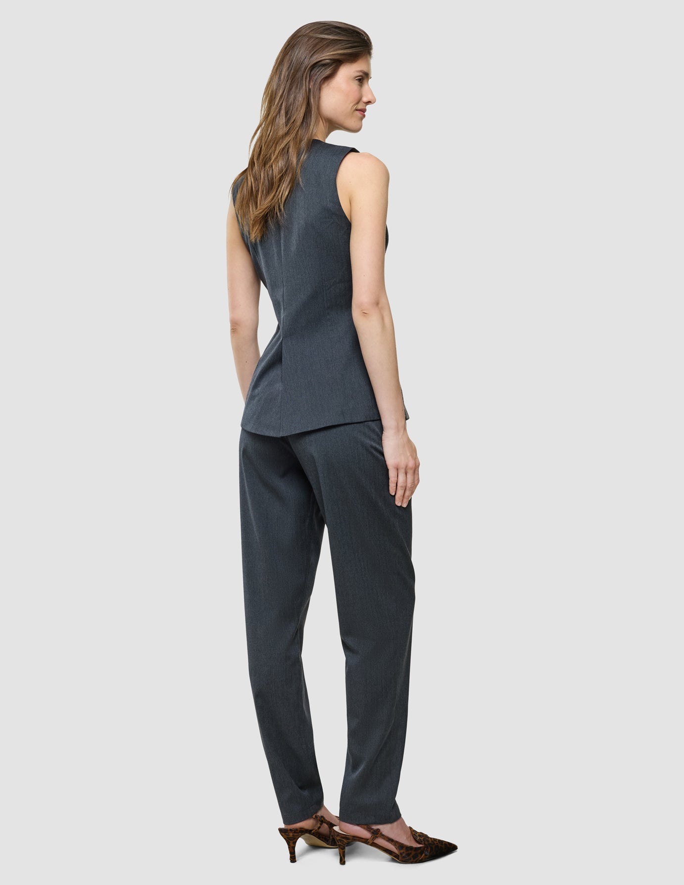 Skye Set Charcoal Melange Long Vest and Tapered Pants