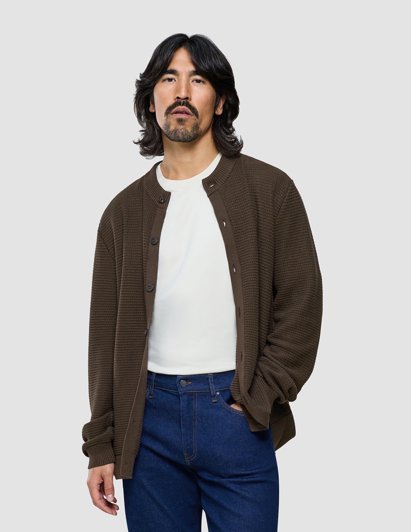 Structured Knit Cardigan Dark Brown