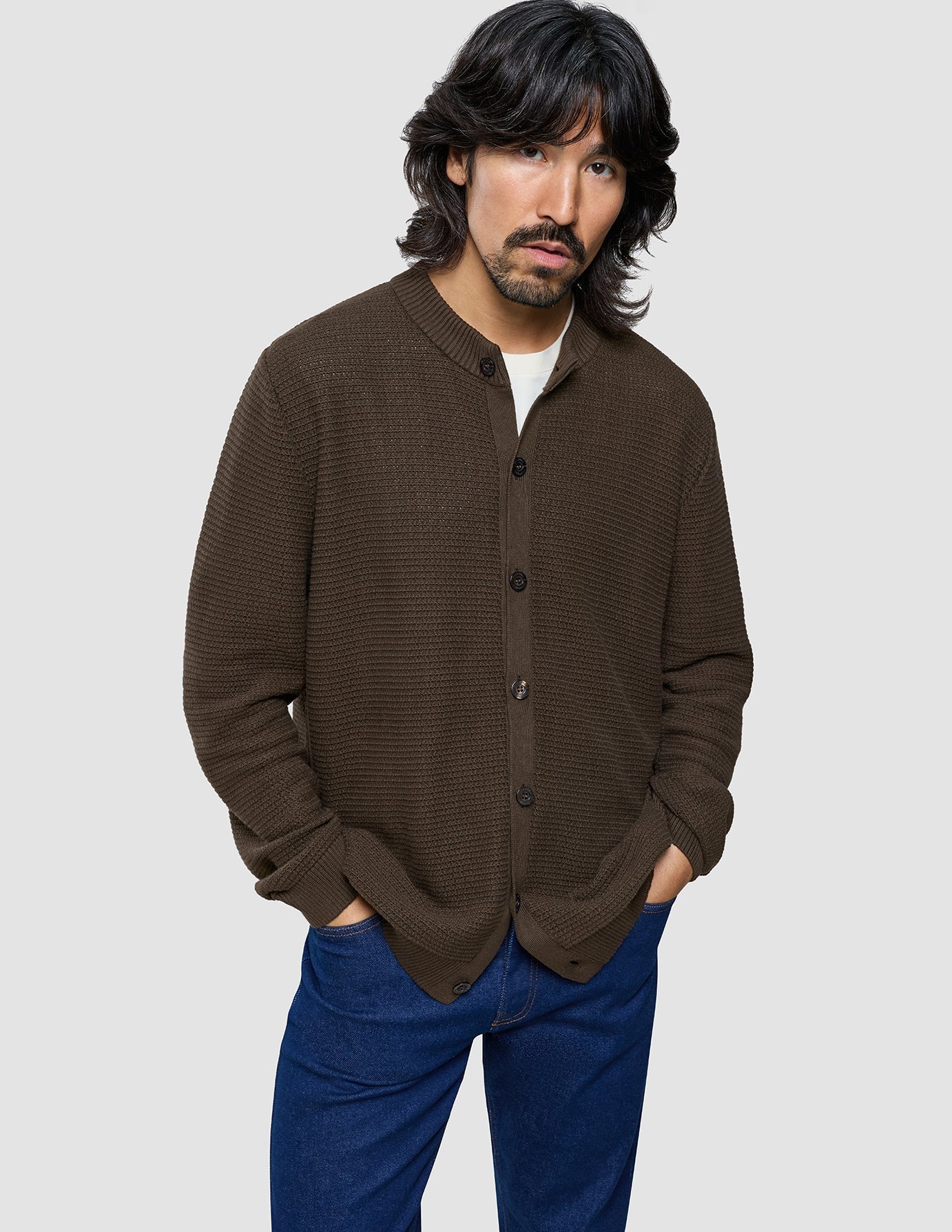 Structured Knit Cardigan Dark Brown