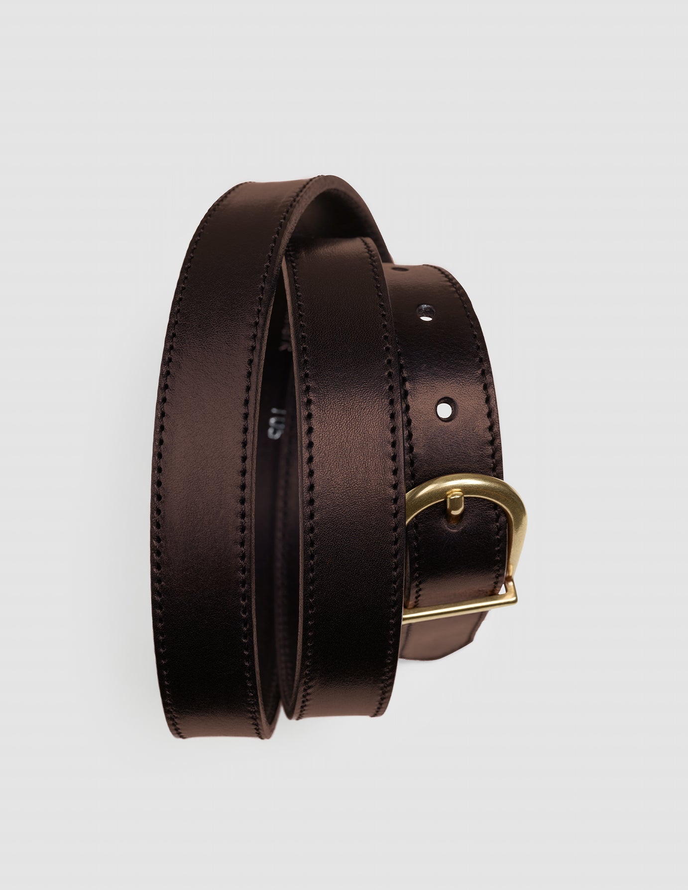 Women Thin Leather Belt Gold Dark Brown