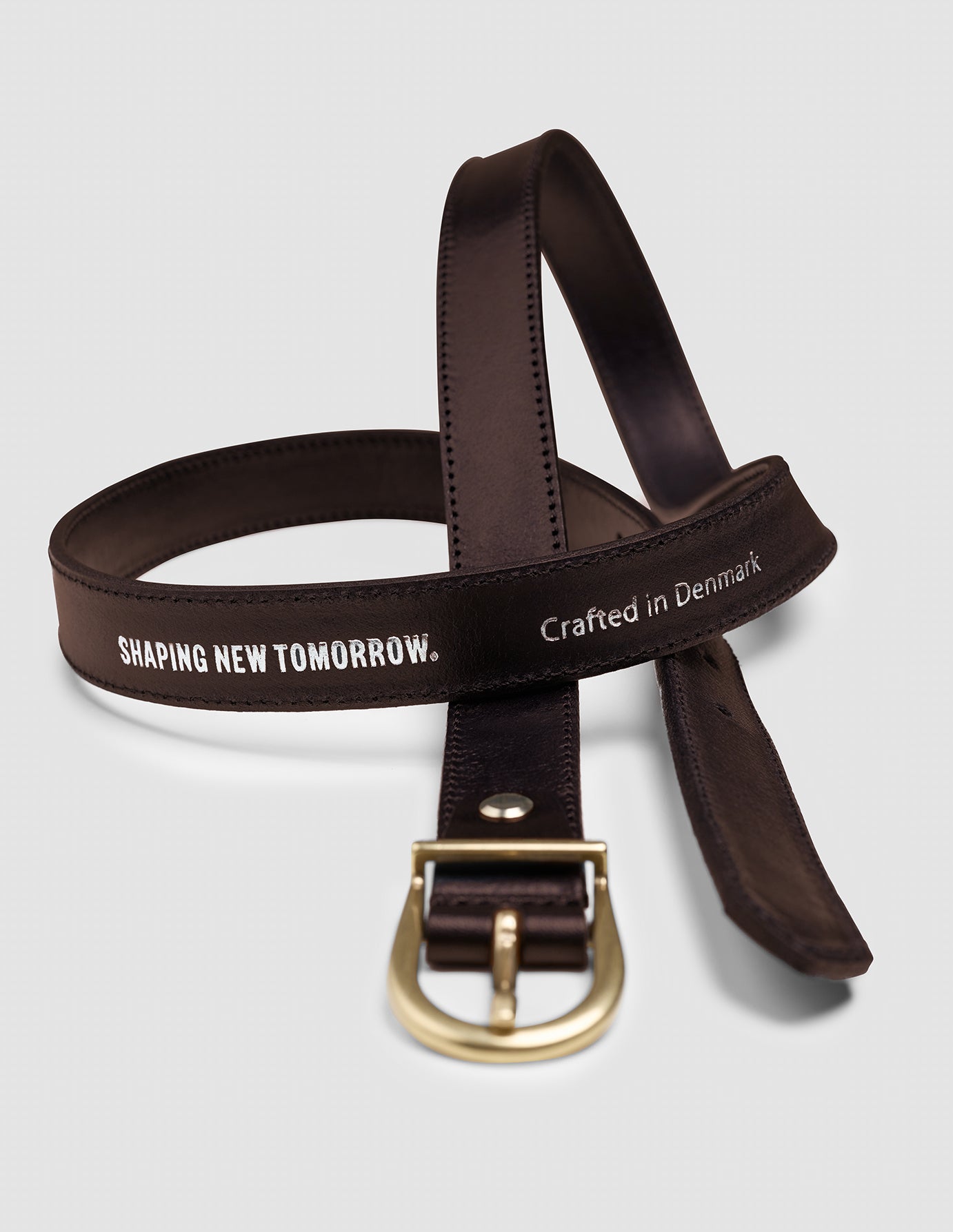 Women Thin Leather Belt Gold Dark Brown