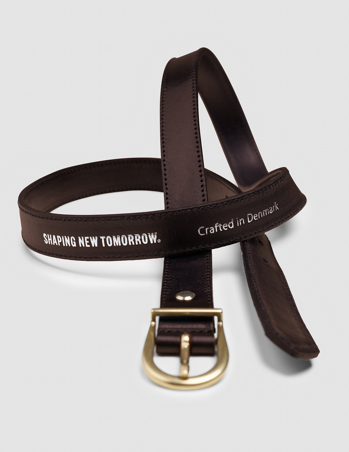 Women Thin Leather Belt Gold Dark Brown