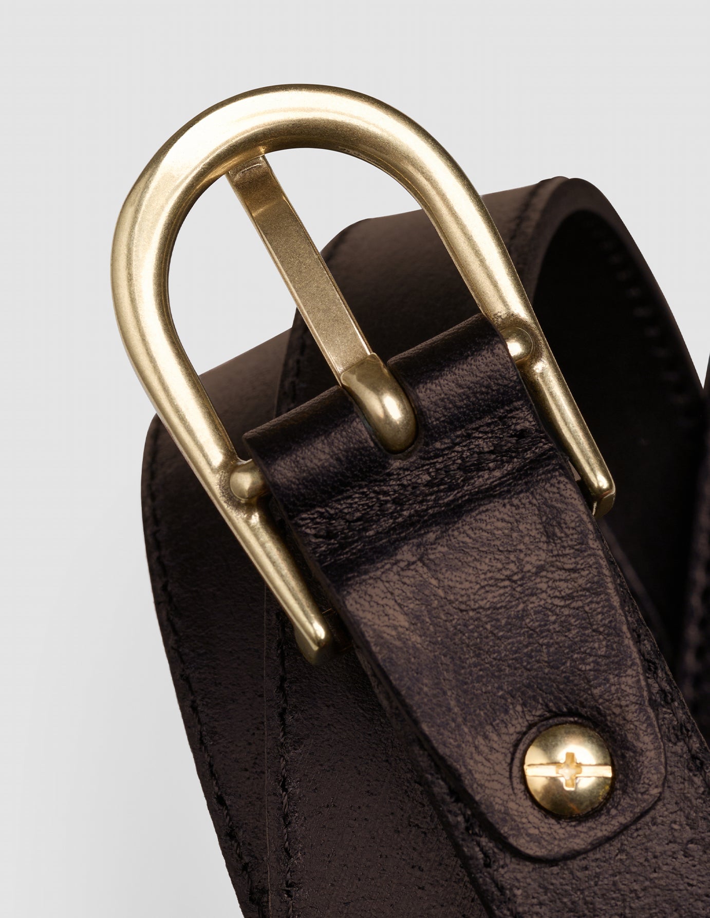 Women Thin Leather Belt Gold Dark Brown