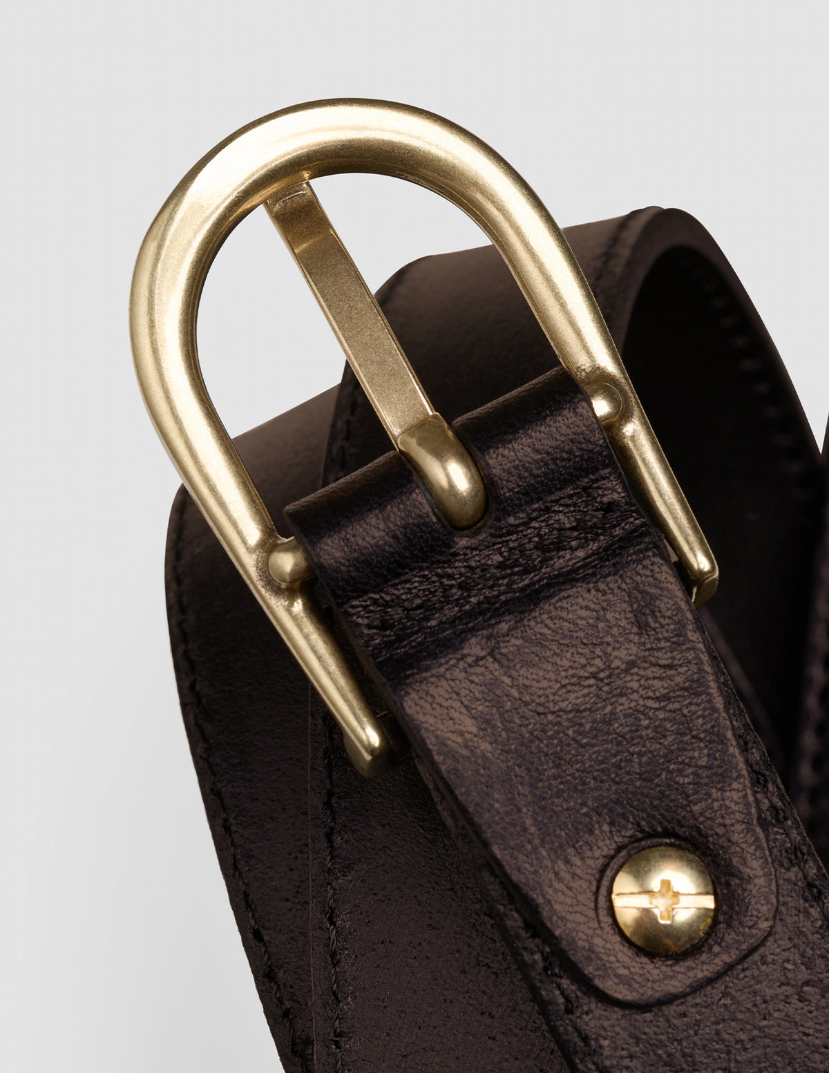 Women Thin Leather Belt Gold Dark Brown