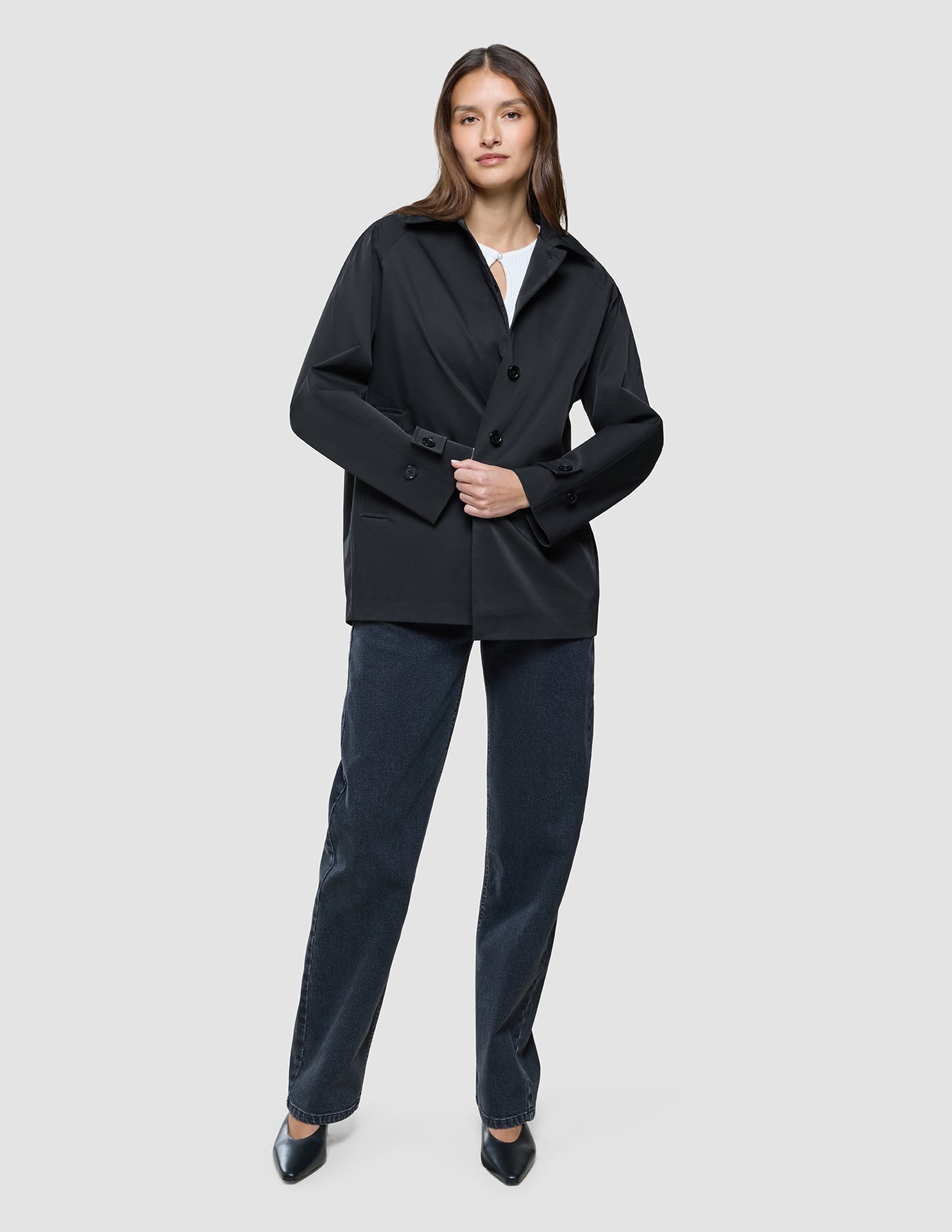 Women Waterproof Trench Coat Short Black