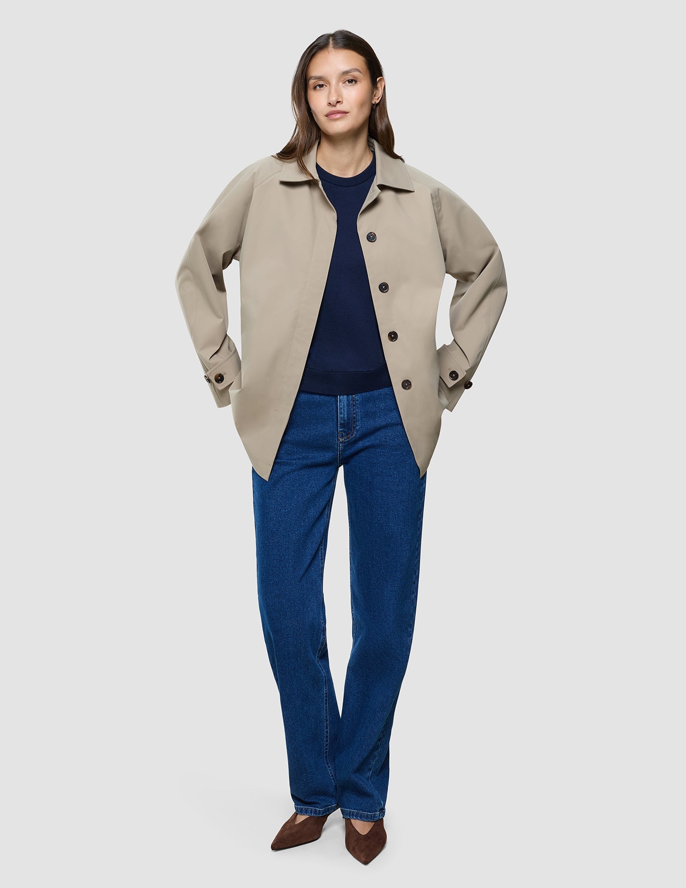 Women Waterproof Trench Coat Short Sand Grain