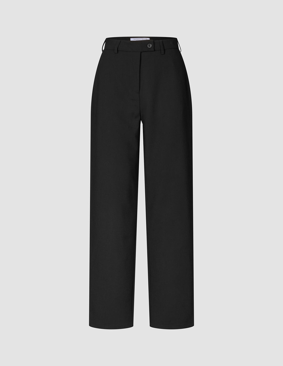 GO2-byxor för damer, Straight Black, med raka ben, knappstängning och bälteshällor, i en typisk skandinavisk design.